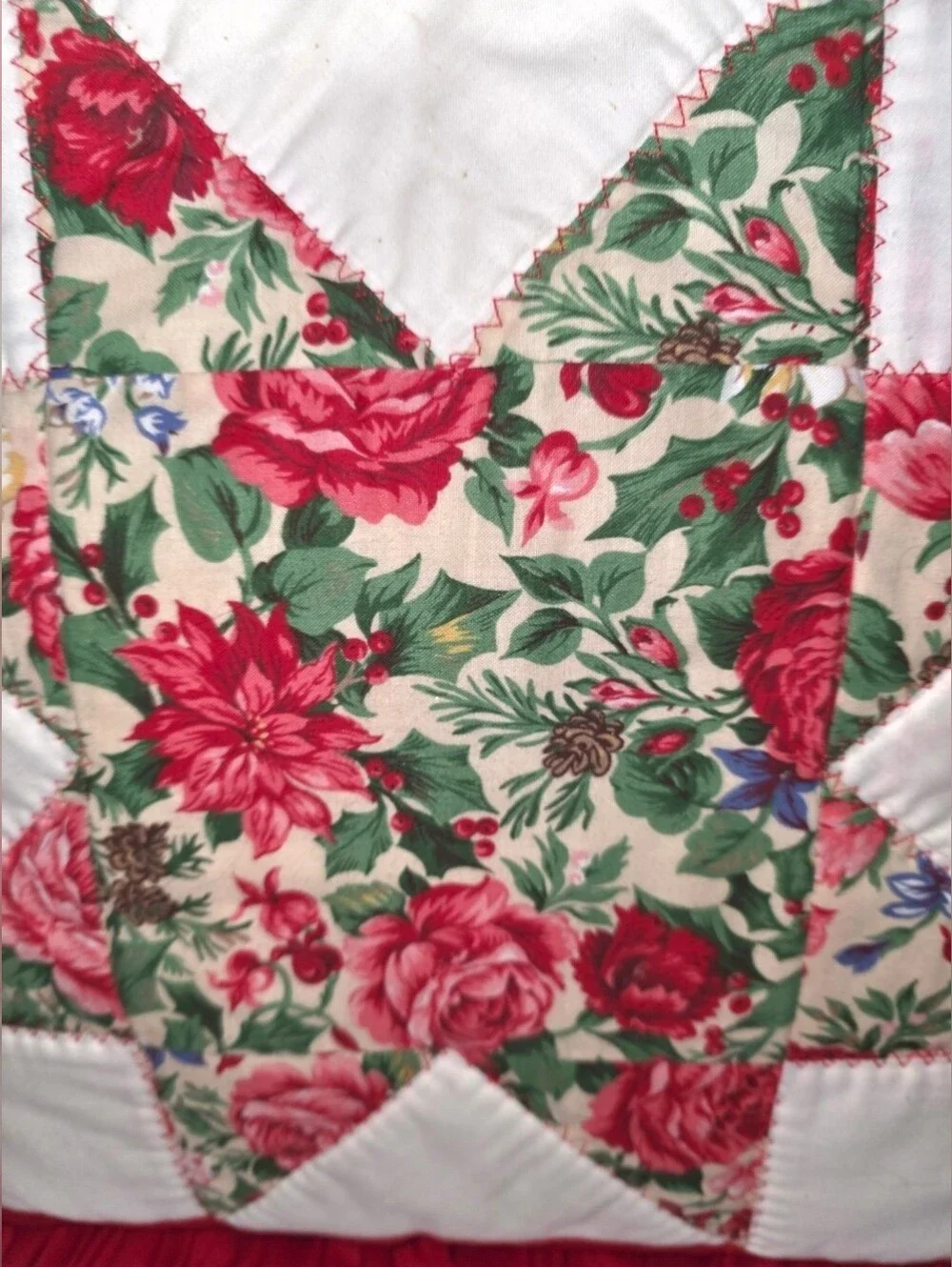 Vintage Handmade Quilted Pillow Floral Patchwork Star Ruffle Cottagecore Cottage
